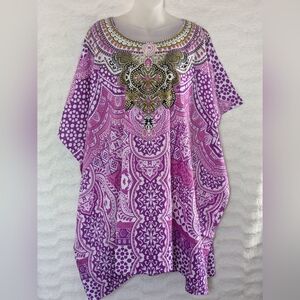 🆕 MISS LAVISH LONDON Purple White Sz 20-24 Swim Cover Up Kaftan